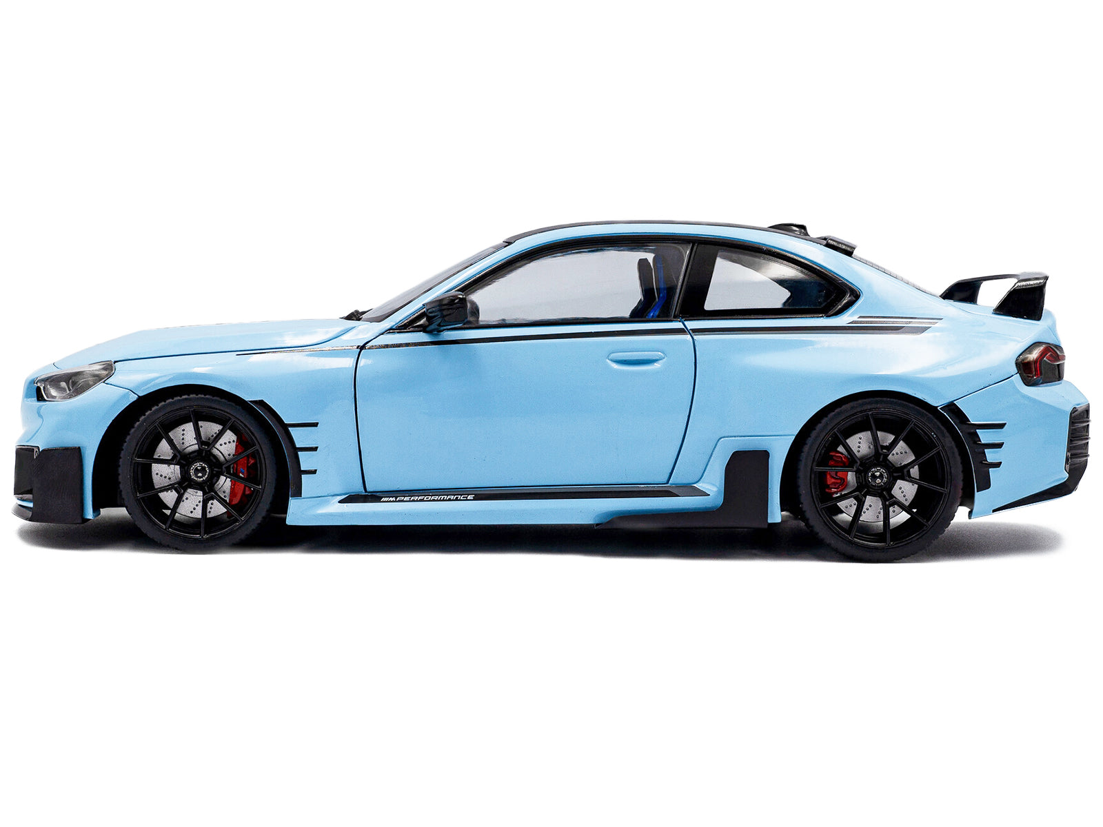 2024 BMW M2 Performance Parts Zandvoort Blue with Carbon Top and Black Stripes 1/18 Diecast Model Car by Solido - image 3