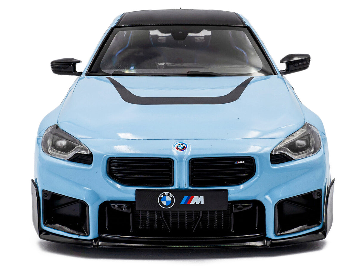 2024 BMW M2 Performance Parts Zandvoort Blue with Carbon Top and Black Stripes 1/18 Diecast Model Car by Solido - image 5