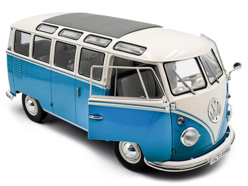 1962 Volkswagen T1 Samba Bus Baby Blue and White 1/18 Diecast Model Car by Solido - image 2