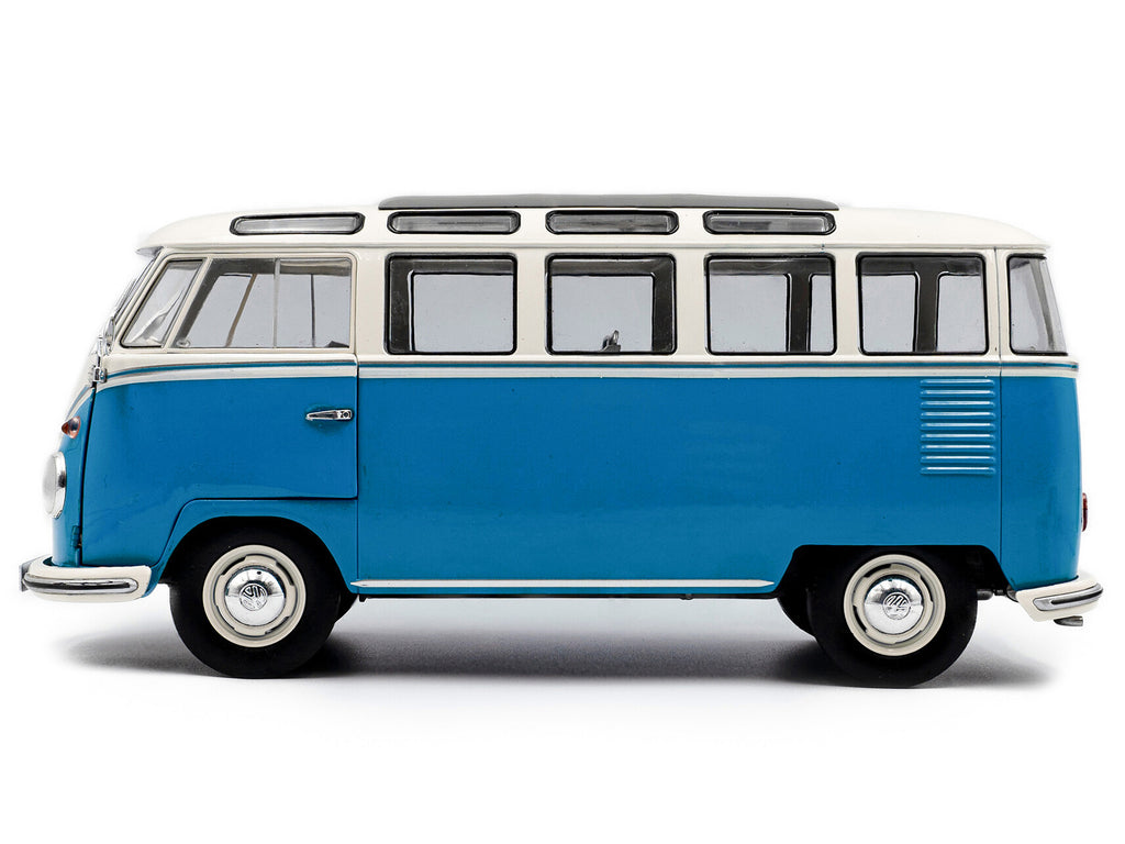 1962 Volkswagen T1 Samba Bus Baby Blue and White 1/18 Diecast Model Car by Solido - image 3