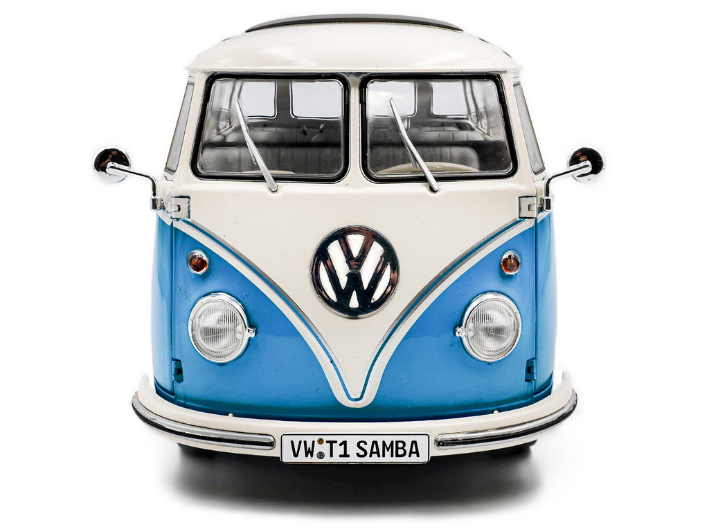 1962 Volkswagen T1 Samba Bus Baby Blue and White 1/18 Diecast Model Car by Solido - image 5