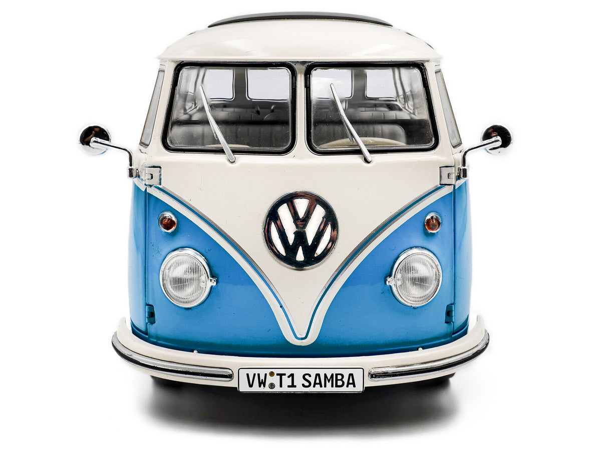 1962 Volkswagen T1 Samba Bus Baby Blue and White 1/18 Diecast Model Car by Solido - image 5
