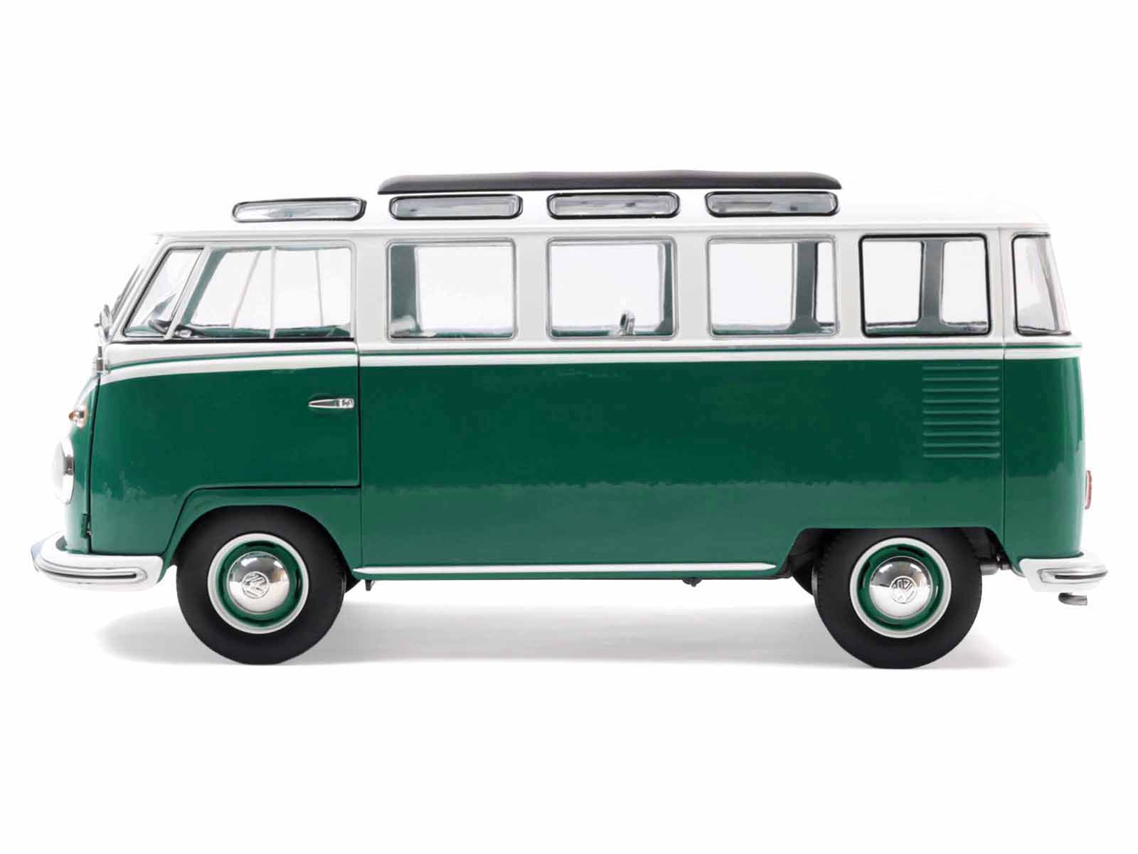1962 Volkswagen T1 Samba Bus Green and White 1/18 Diecast Model Car by Solido - image 3