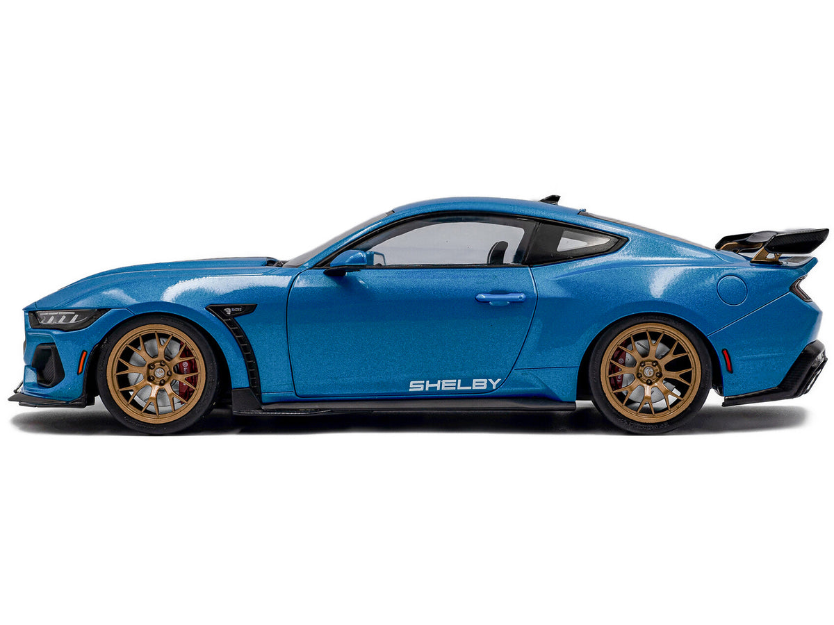2024 Ford Shelby Mustang Super Snake Grabber Blue Metallic with Black Stripes 1/18 Diecast Model Car by Solido - image 3