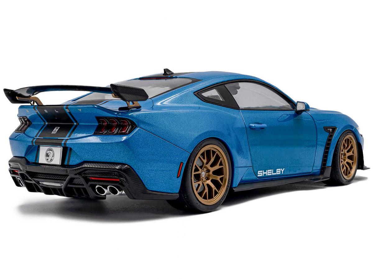 2024 Ford Shelby Mustang Super Snake Grabber Blue Metallic with Black Stripes 1/18 Diecast Model Car by Solido - image 4