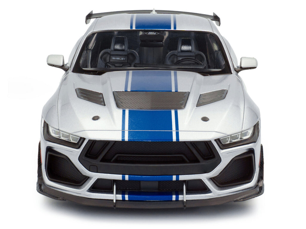 2024 Ford Shelby Mustang Super Snake Gray Metallic with Blue Stripes 1/18 Diecast Model Car by Solido - image 5