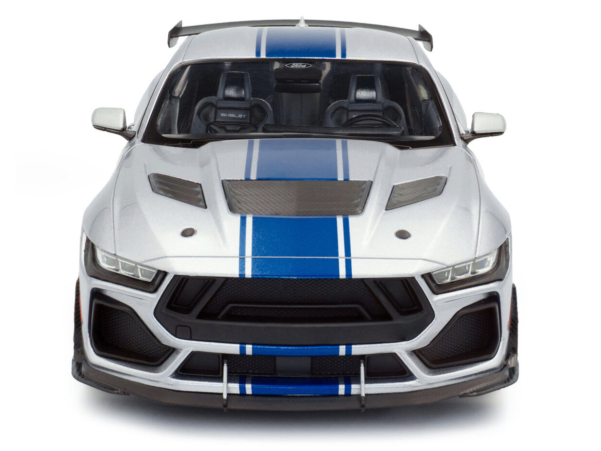 2024 Ford Shelby Mustang Super Snake Gray Metallic with Blue Stripes 1/18 Diecast Model Car by Solido - image 5