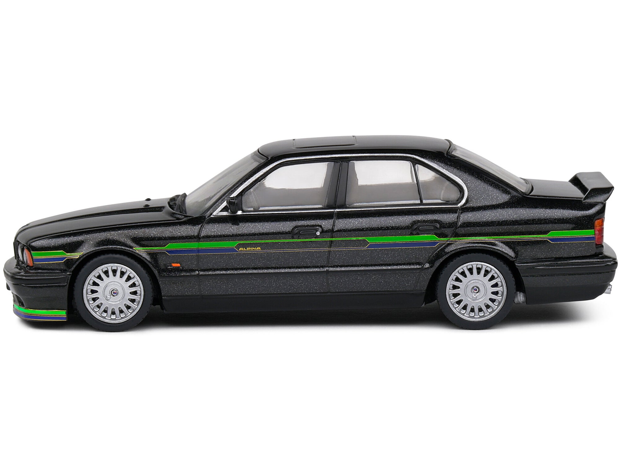 1994 BMW E34 Alpina B10 BiTurbo Black Metallic with Green Graphics 1/43 Diecast Model Car by Solido - image 2