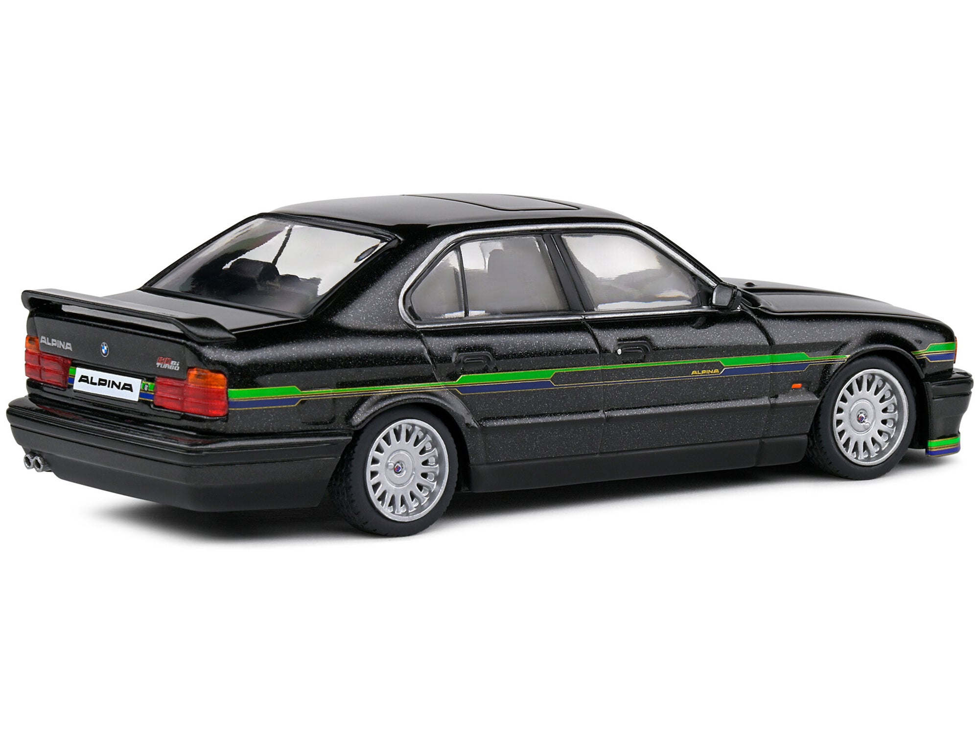 1994 BMW E34 Alpina B10 BiTurbo Black Metallic with Green Graphics 1/43 Diecast Model Car by Solido - image 3