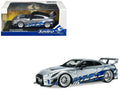 2020 Nissan GT-R (R35) Liberty Walk Silhouette RHD (Right Hand Drive) Silver Metallic with Black Top and Blue Graphics 1/43 Diecast Model Car by Solido