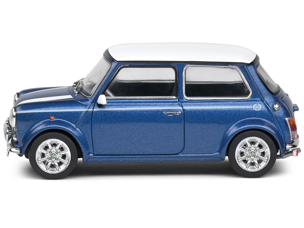 1994 Mini Cooper Sport Tahiti Blue Metallic with White Top and Stripes 1/43 Diecast Model Car by Solido - image 2