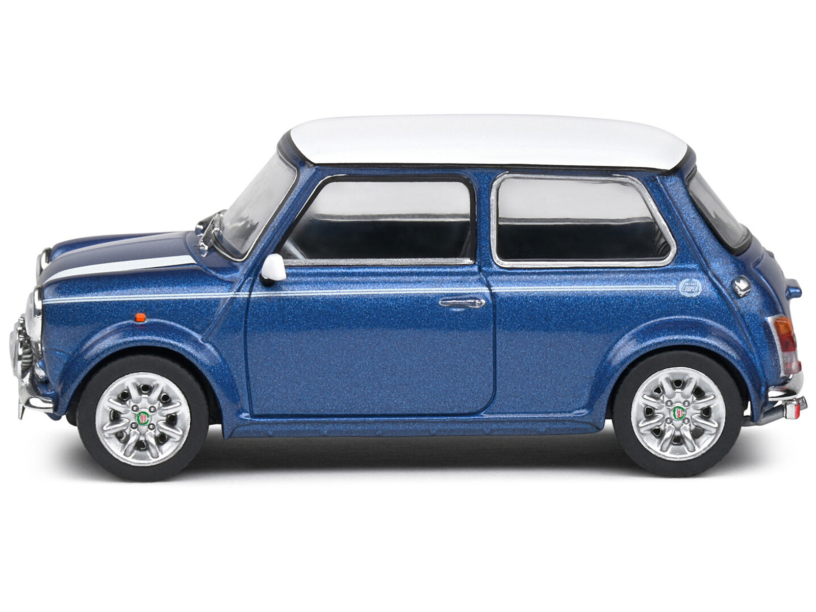 1994 Mini Cooper Sport Tahiti Blue Metallic with White Top and Stripes 1/43 Diecast Model Car by Solido - image 2