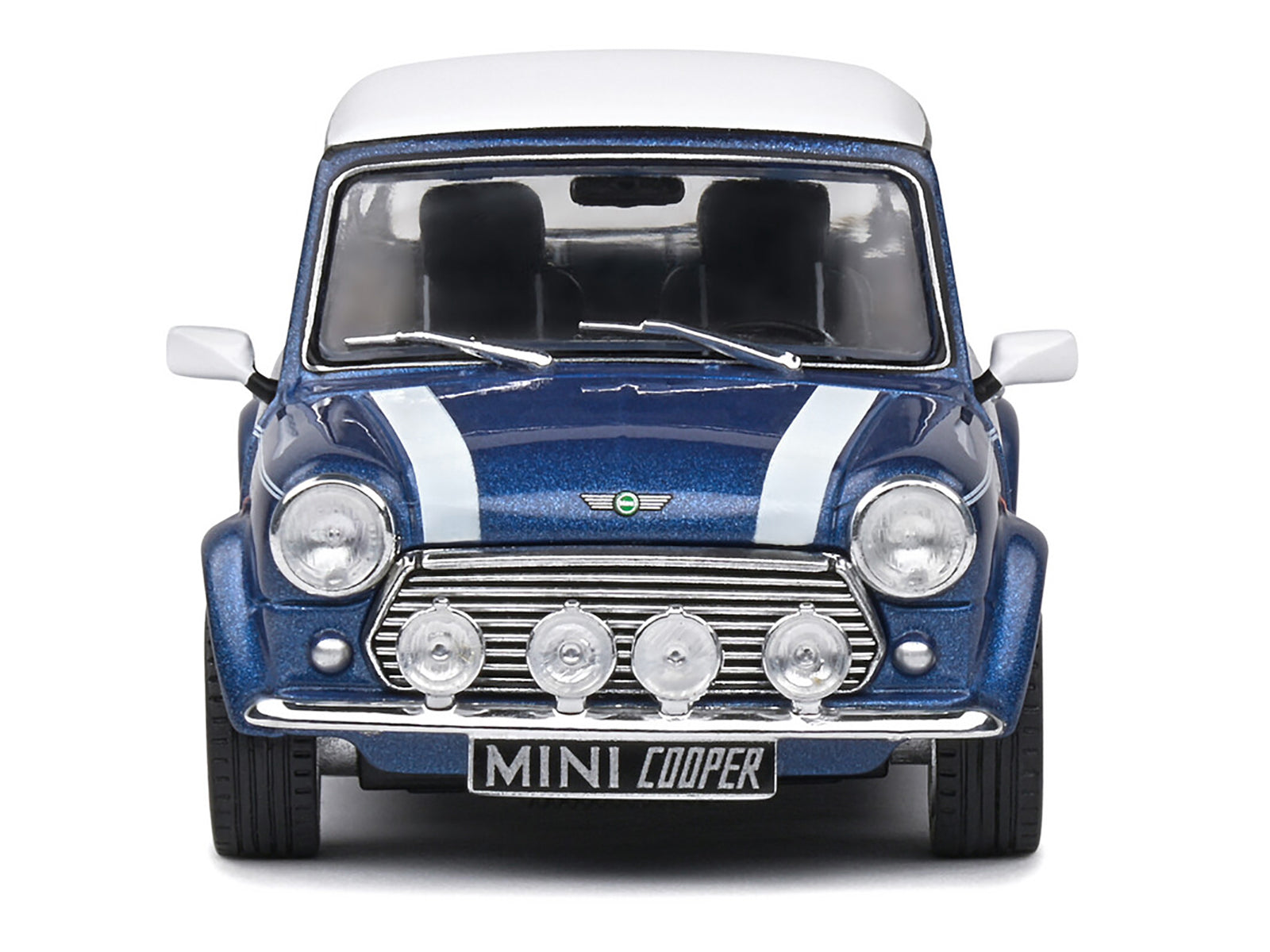 1994 Mini Cooper Sport Tahiti Blue Metallic with White Top and Stripes 1/43 Diecast Model Car by Solido - image 5