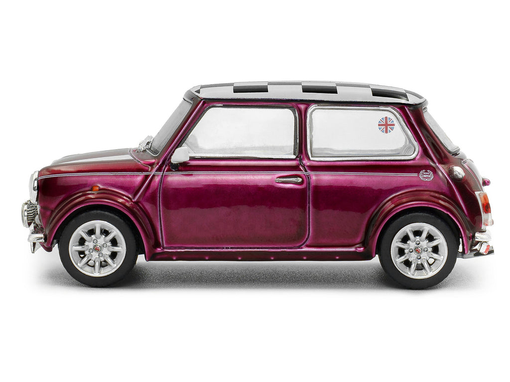 1997 Mini Cooper Sport Purple Metallic with White Stripes and Checkered Top 1/43 Diecast Model Car by Solido - image 2