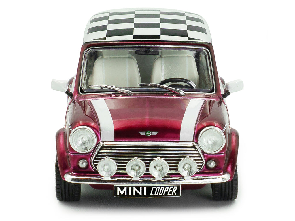 1997 Mini Cooper Sport Purple Metallic with White Stripes and Checkered Top 1/43 Diecast Model Car by Solido - image 4