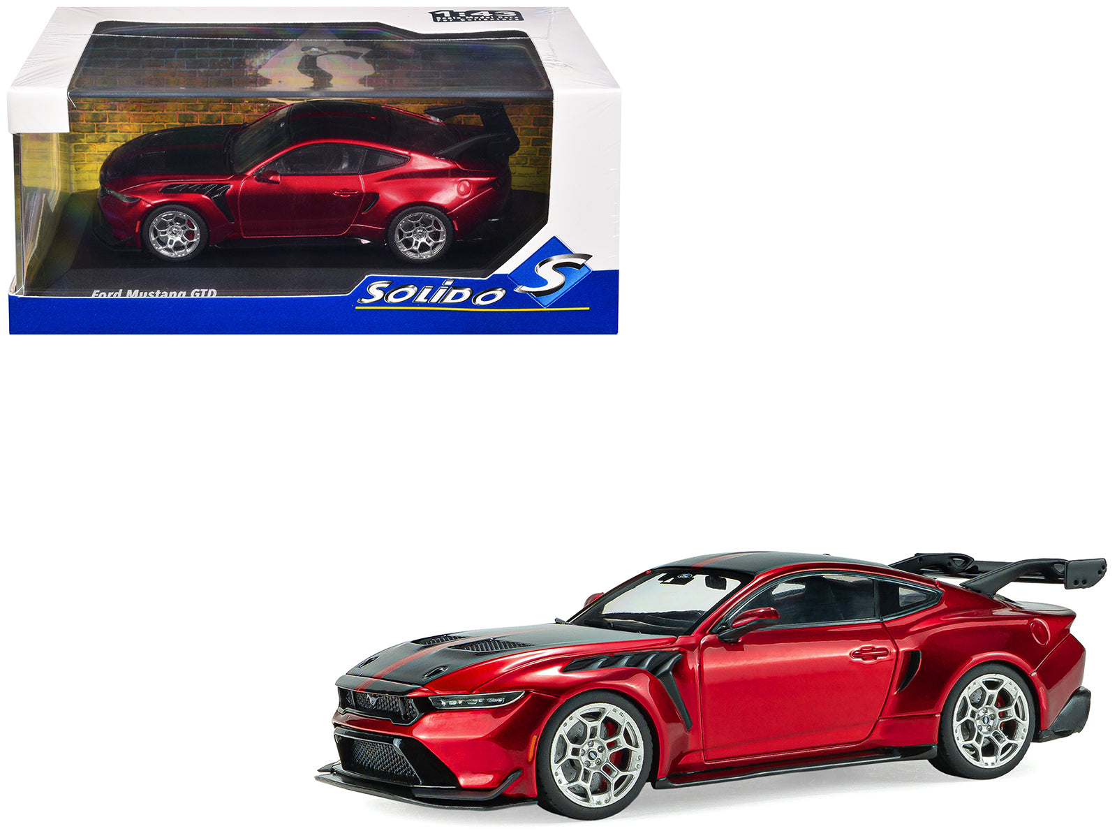 2025 Ford Mustang GTD Chroma Flame Red Metallic with Black Stripes 1/43 Diecast Model Car by Solido