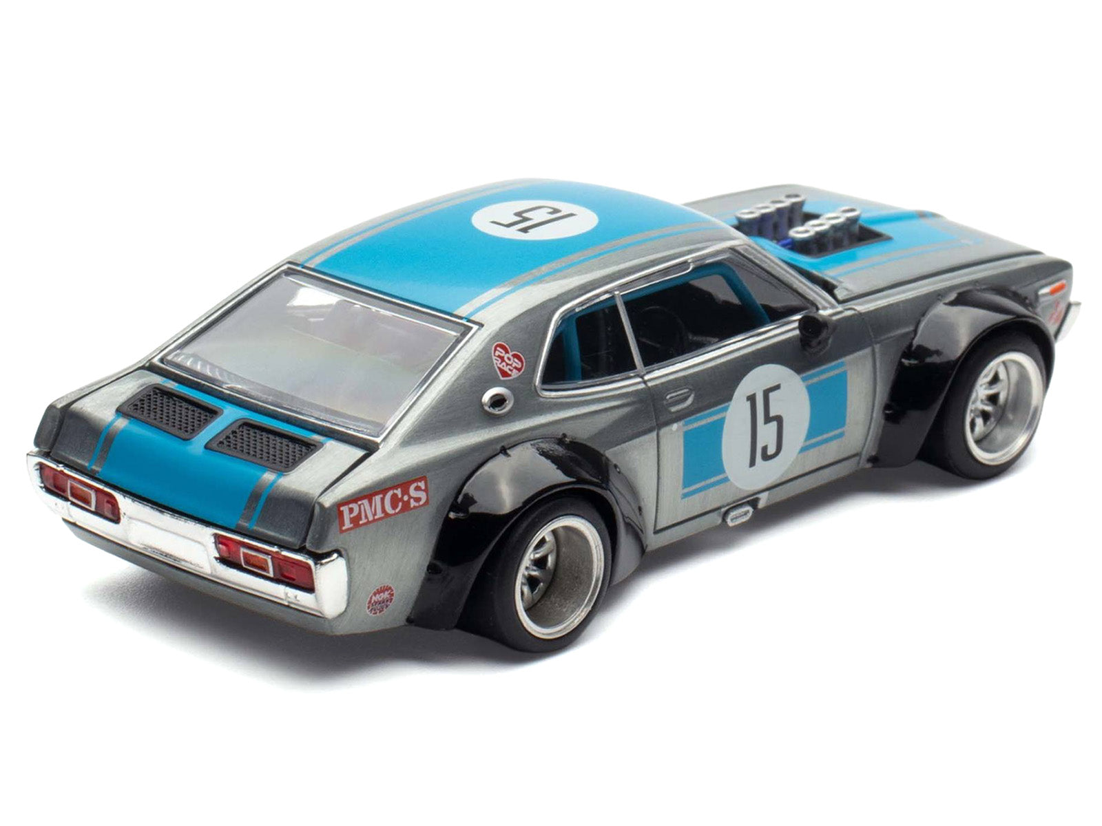 Datsun Laurel C130 RHD (Right Hand Drive) #15 Raw Metal with Blue Stripes "APA XPO 2025 Exclusive" 1/64 Diecast Model Car by Pop Race - image 5