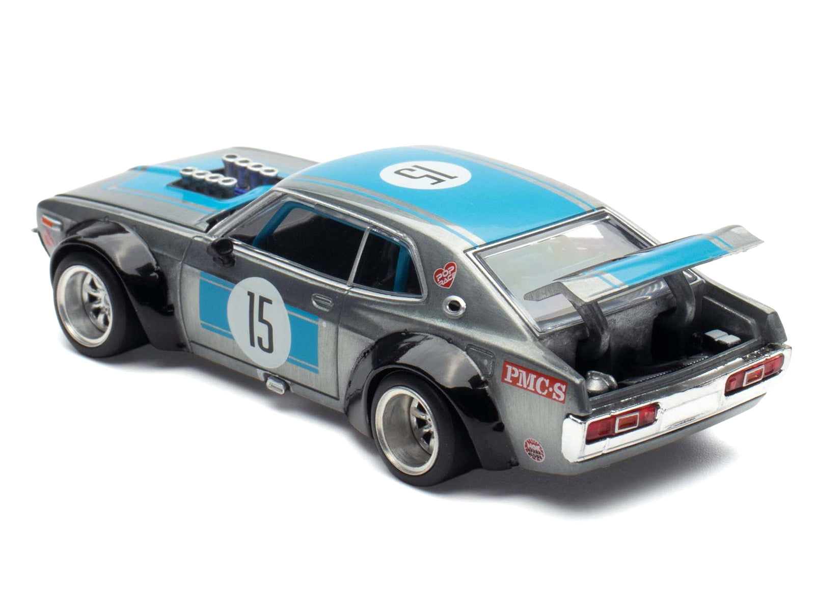 Datsun Laurel C130 RHD (Right Hand Drive) #15 Raw Metal with Blue Stripes "APA XPO 2025 Exclusive" 1/64 Diecast Model Car by Pop Race - image 4