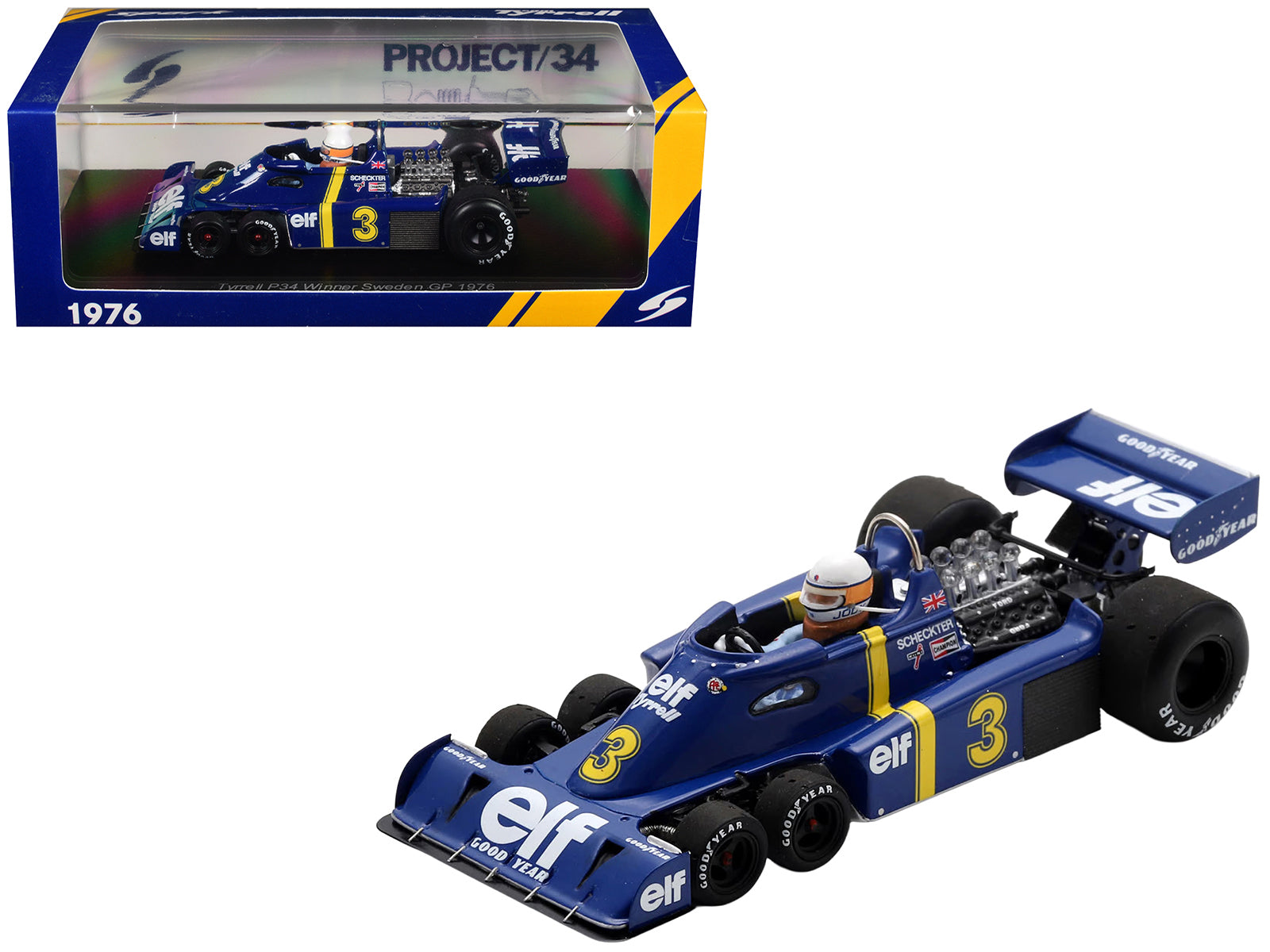Tyrrell P34 #3 Jody Scheckter Winner Formula One F1 "Swedish GP" (1976) with Driver 1/43 Model Car by Spark