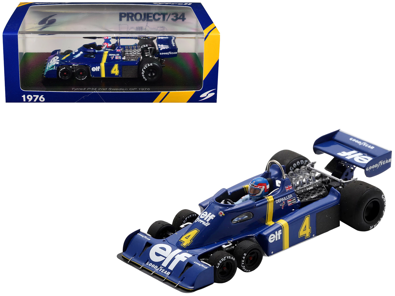 Tyrrell P34 #4 Patrick Depailler 2nd Place Formula One F1 "Swedish GP" (1976) with Driver 1/43 Model Car by Spark