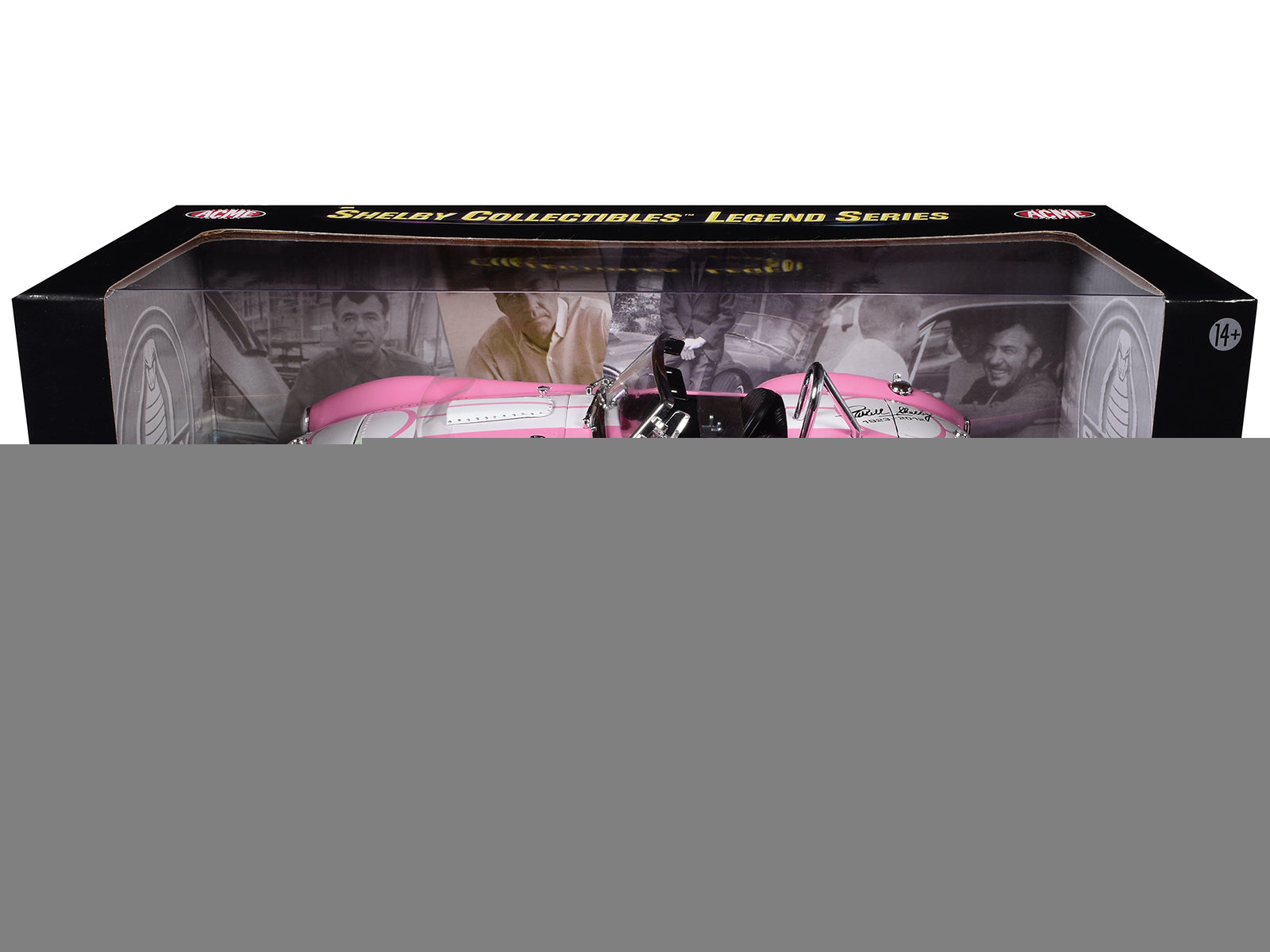 1965 Shelby Cobra 427 S/C Pink with White Stripes with Printed Carroll Shelby Signature's on the Trunk 1/18 Diecast Model Car by Shelby Collectibles - image 3