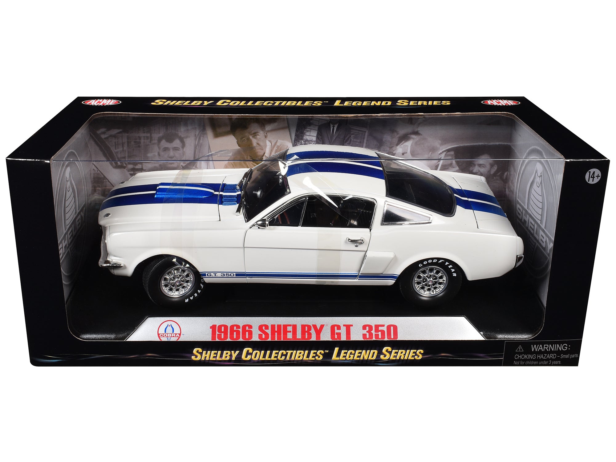 1966 Ford Mustang Shelby GT350 White with Blue Stripes 1/18 Diecast Model Car by Shelby Collectibles - image 3