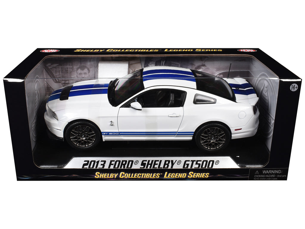 2013 Ford Shelby Cobra GT500 SVT White with Blue Stripes 1/18 Diecast Car Model by Shelby Collectibles - image 3