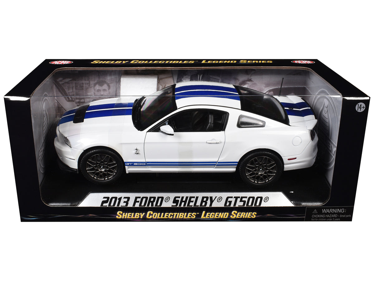 2013 Ford Shelby Cobra GT500 SVT White with Blue Stripes 1/18 Diecast Car Model by Shelby Collectibles - image 3
