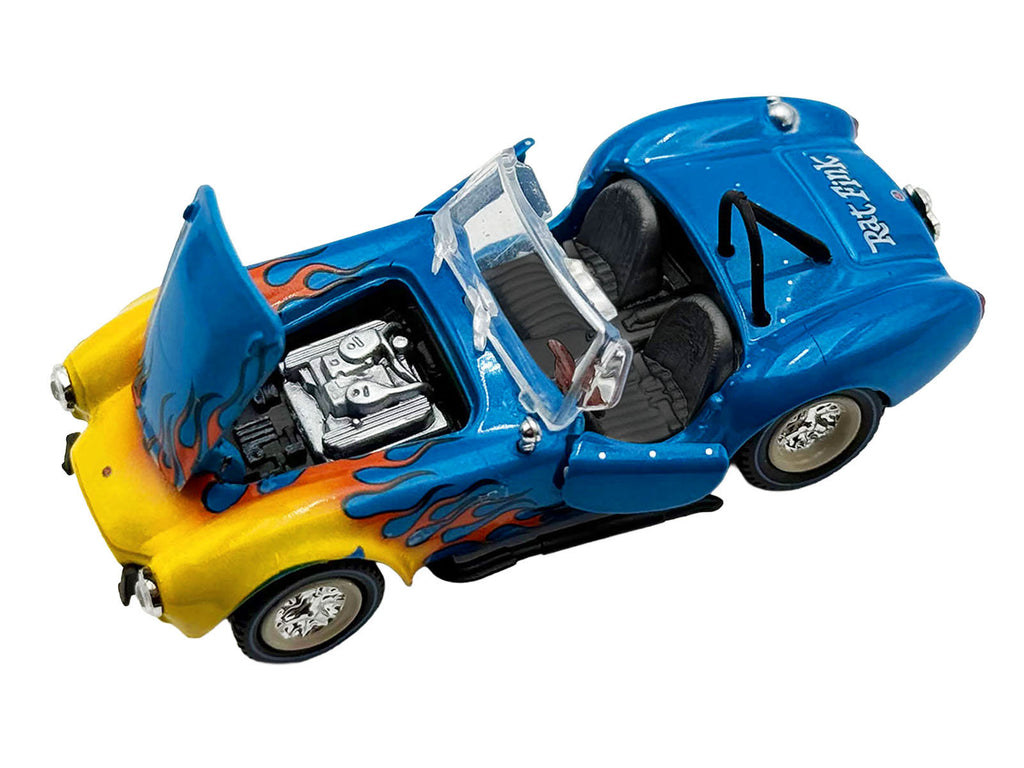 Shelby Cobra Super Snake Blue Metallic with Flames and Custom "Rat Fink" Hauler Blue Metallic with Flames and Graphics 1/64 Diecast Model Cars by ACME - image 4