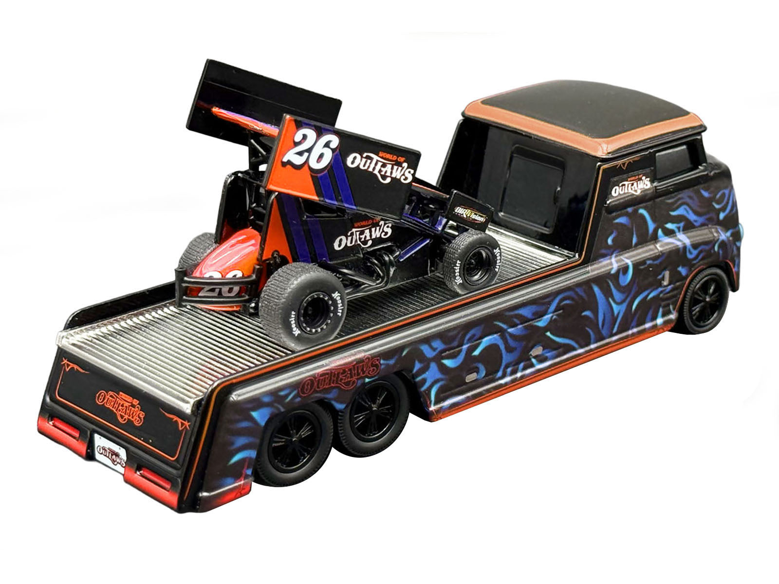 "World Of Outlaws 2026" Winged Sprint Car #26 Black with Stripes and Custom Hauler Black with Graphics 1/64 Diecast Model Cars by ACME - image 4