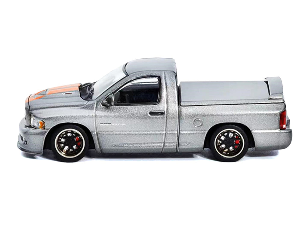 2003 Dodge Ram SRT-10 Pickup Truck Gray Metallic with Orange Stripes 1/64 Diecast Model Car by Shoom64 Models - image 3