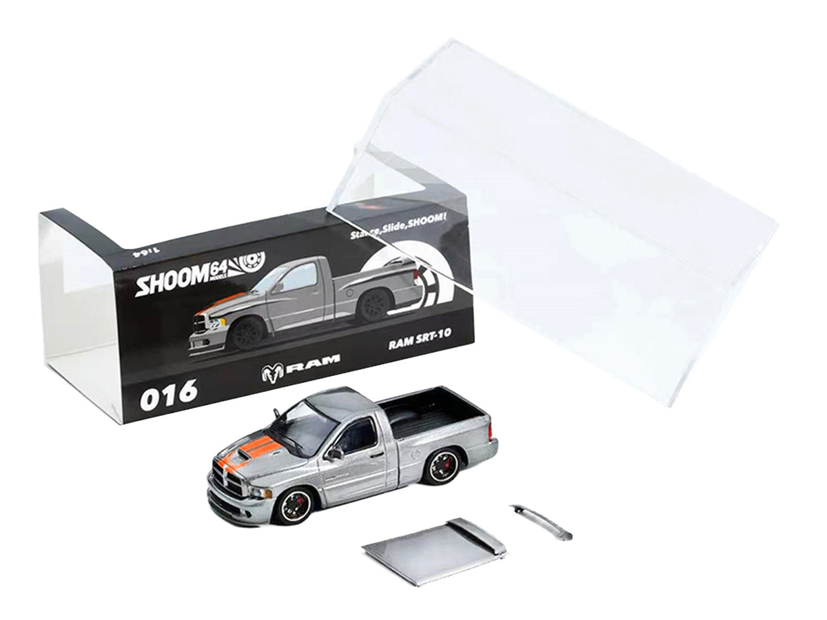 2003 Dodge Ram SRT-10 Pickup Truck Gray Metallic with Orange Stripes 1/64 Diecast Model Car by Shoom64 Models - image 5