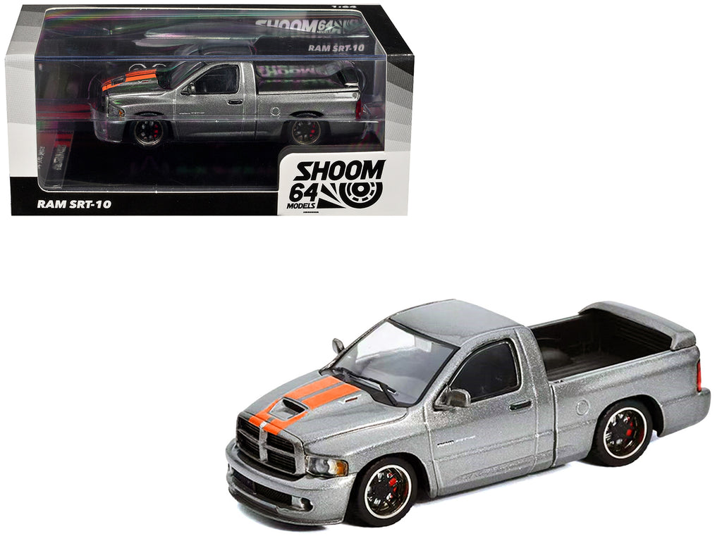 2003 Dodge Ram SRT-10 Pickup Truck Gray Metallic with Orange Stripes 1/64 Diecast Model Car by Shoom64 Models
