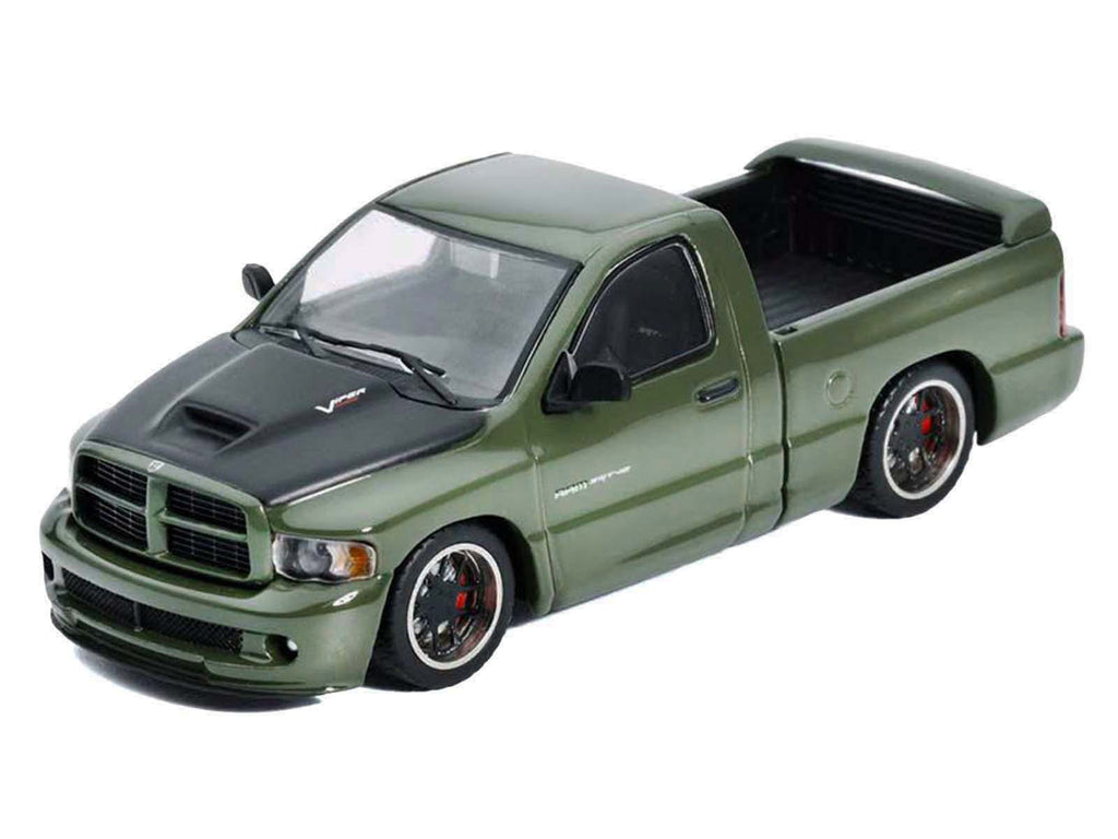 2003 Dodge Ram SRT-10 Pickup Truck Green Metallic with Matt Black Hood 1/64 Diecast Model Car by Shoom64 Models - image 3