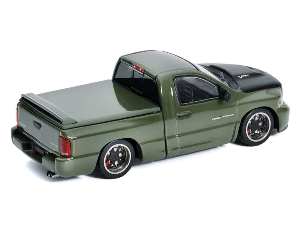 2003 Dodge Ram SRT-10 Pickup Truck Green Metallic with Matt Black Hood 1/64 Diecast Model Car by Shoom64 Models - image 2