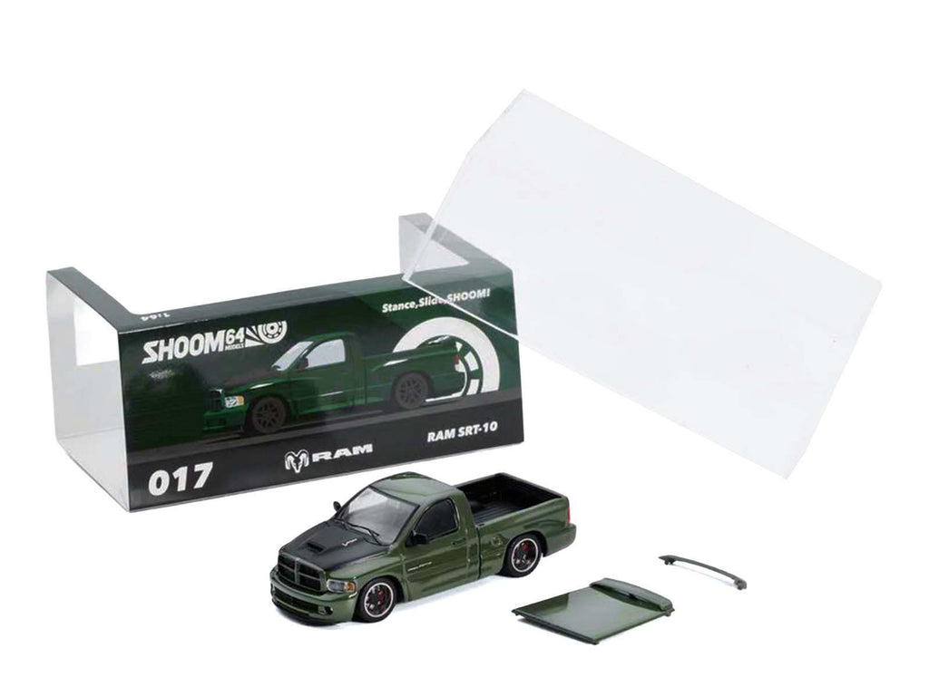 2003 Dodge Ram SRT-10 Pickup Truck Green Metallic with Matt Black Hood 1/64 Diecast Model Car by Shoom64 Models - image 5
