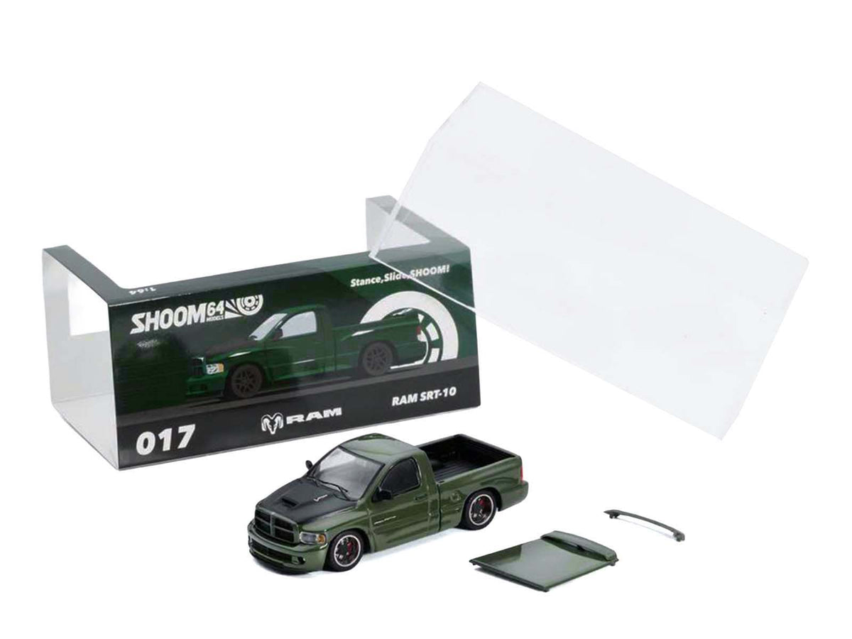 2003 Dodge Ram SRT-10 Pickup Truck Green Metallic with Matt Black Hood 1/64 Diecast Model Car by Shoom64 Models - image 5