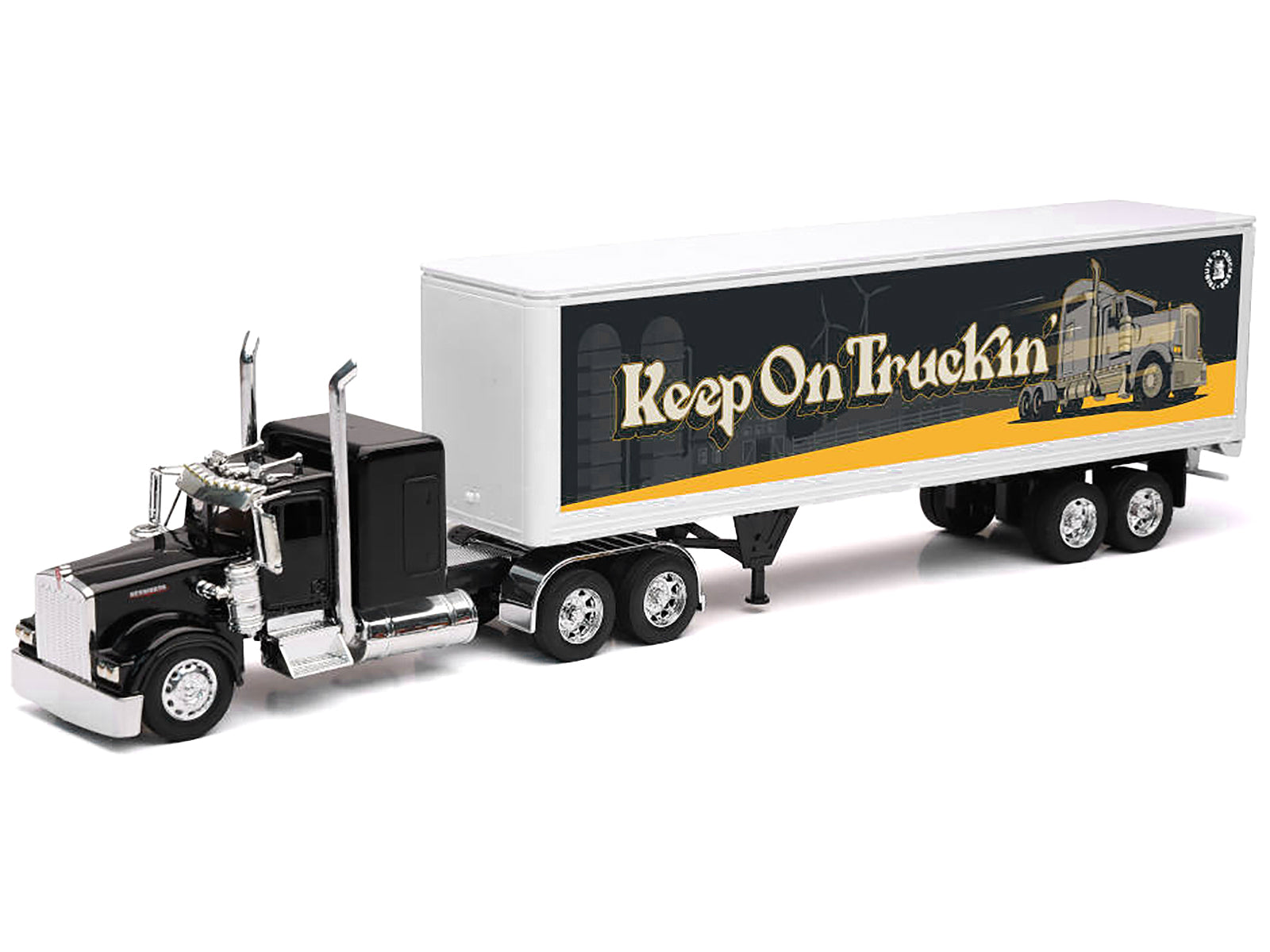 Kenworth W900 Truck Black with Dry Van Trailer "Tribute To Truckers Keep on Truckin'" "Long Haul Truckers" Series 1/32 Diecast Model by New Ray - image 2