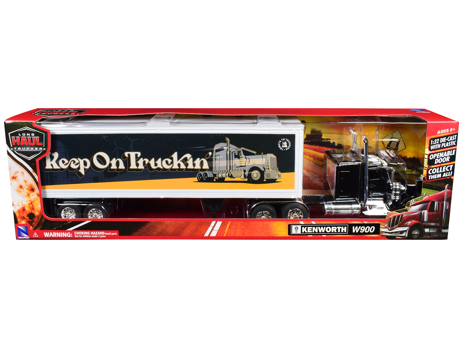 Kenworth W900 Truck Black with Dry Van Trailer "Tribute To Truckers Keep on Truckin'" "Long Haul Truckers" Series 1/32 Diecast Model by New Ray - image 3