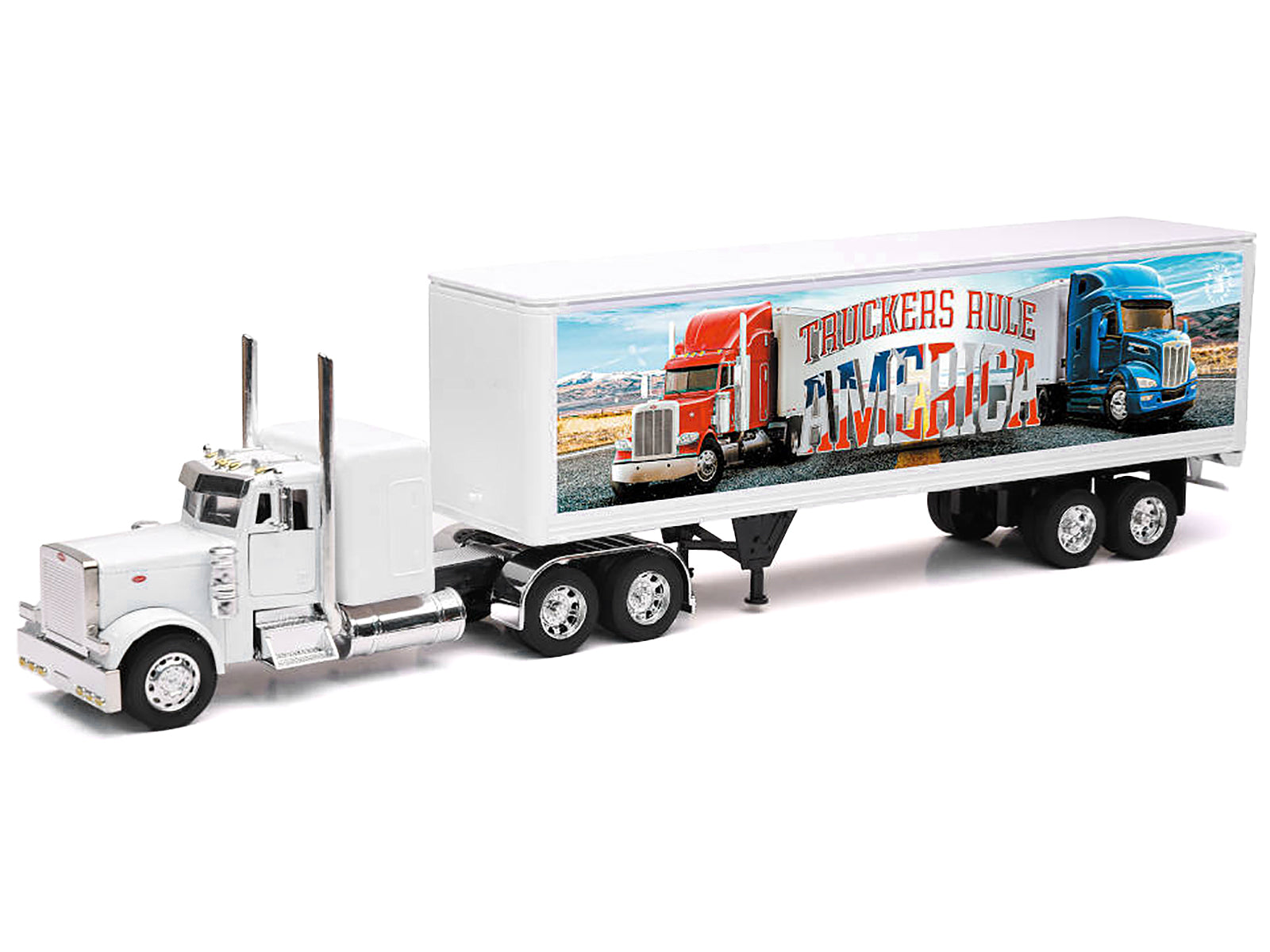 Peterbilt 379 Truck White with Dry Van Trailer "Truckers Rule America" "Long Haul Truckers" Series 1/32 Diecast Model by New Ray - image 2