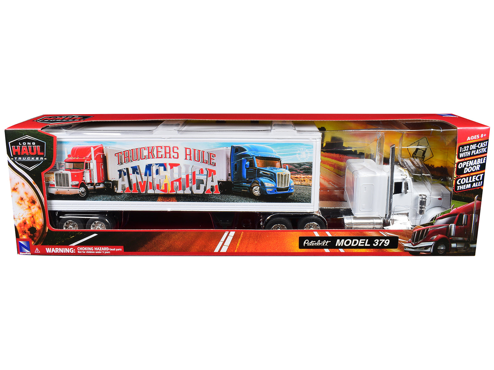 Peterbilt 379 Truck White with Dry Van Trailer "Truckers Rule America" "Long Haul Truckers" Series 1/32 Diecast Model by New Ray - image 3