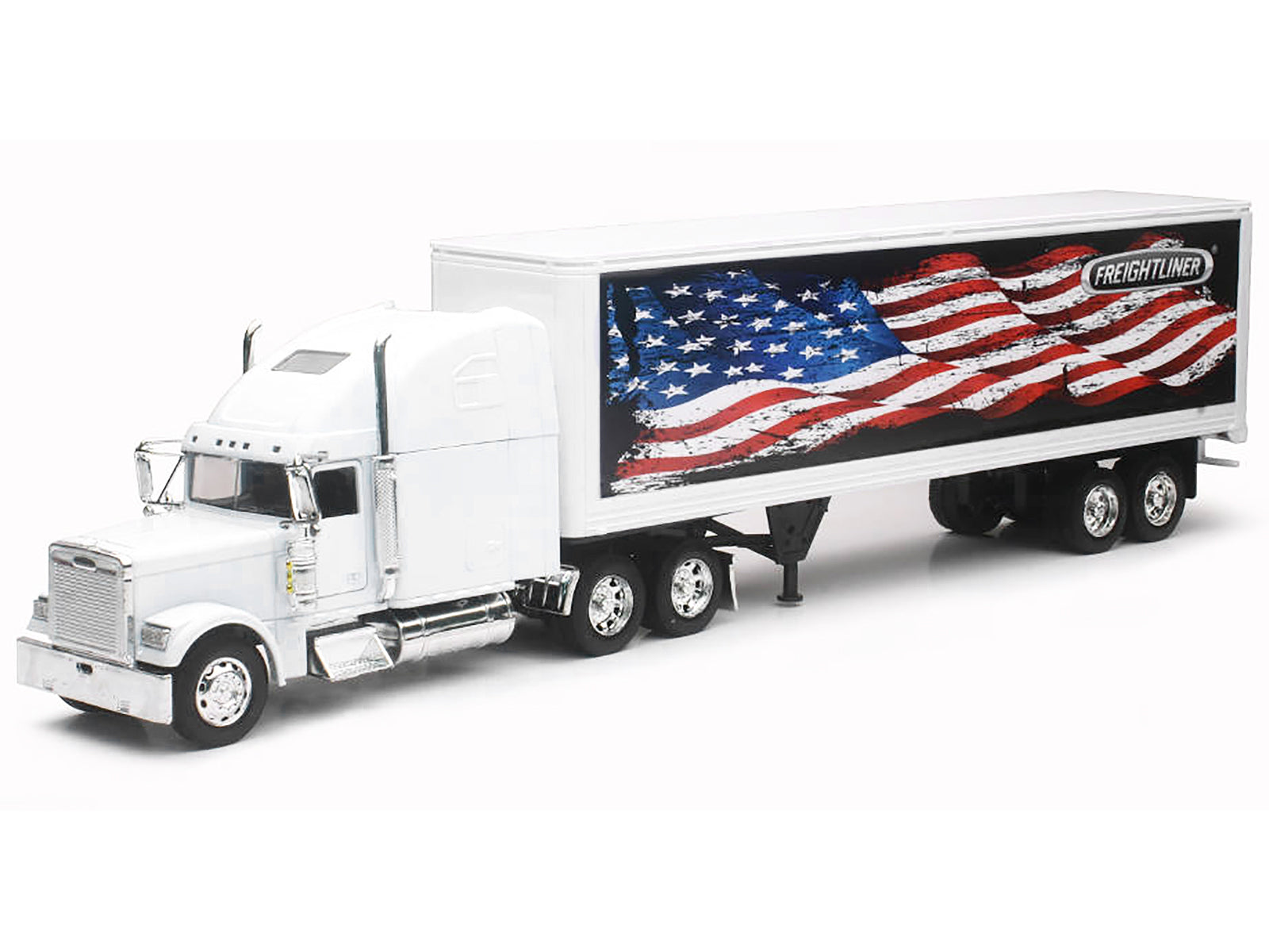 Freightliner Classic XL Truck White with Dry Van Trailer White with Patriotic Graphic "Long Haul Truckers" Series 1/32 Diecast Model by New Ray - image 2