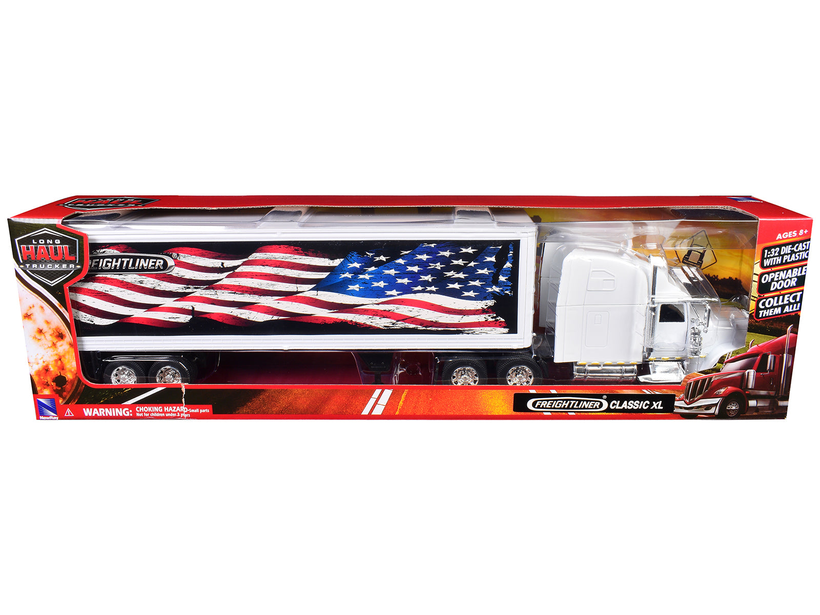 Freightliner Classic XL Truck White with Dry Van Trailer White with Patriotic Graphic "Long Haul Truckers" Series 1/32 Diecast Model by New Ray - image 3