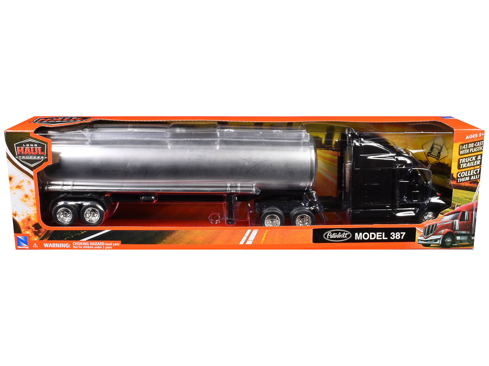 Peterbilt 387 Truck Black with Tanker Trailer Silver "Long Haul Truckers" Series 1/43 Diecast Model by New Ray - image 3