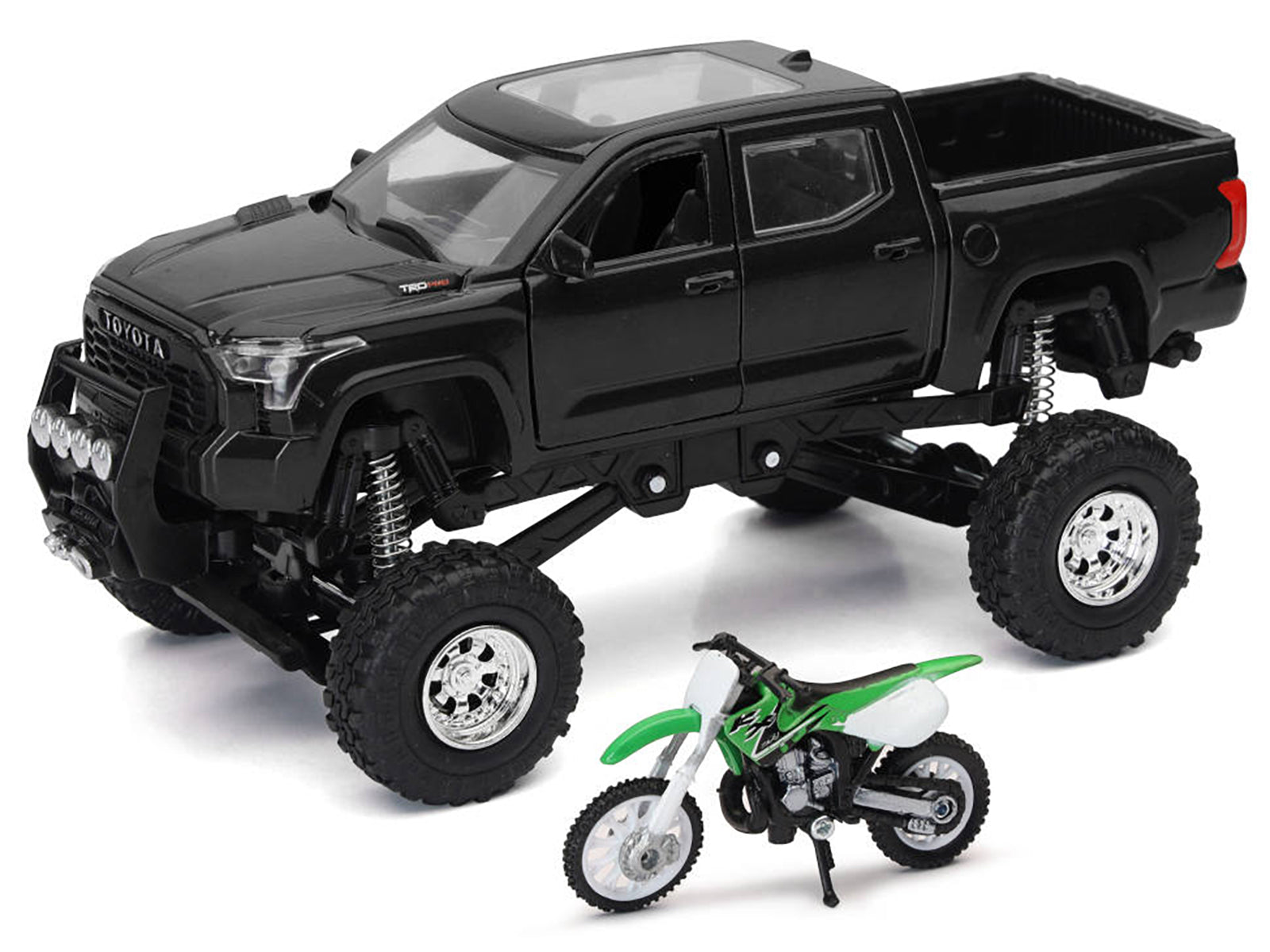 Toyota Tundra Pro Pickup Truck Black and Kawasaki KX 250 Motorcycle Green and White "Xtreme Off-Road" Series 1/32 Diecast Models by New Ray - image 2