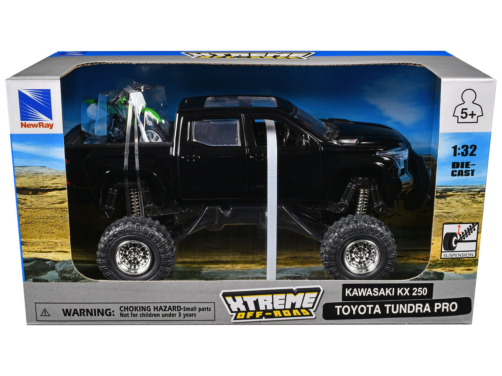 Toyota Tundra Pro Pickup Truck Black and Kawasaki KX 250 Motorcycle Green and White "Xtreme Off-Road" Series 1/32 Diecast Models by New Ray - image 3