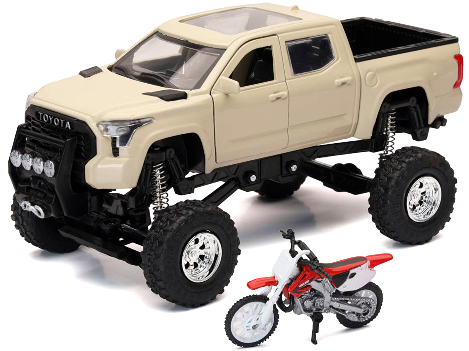 Toyota Tundra Pro Pickup Truck Tan and Honda CR250R Motorcycle Red and White "Xtreme Off-Road" Series 1/32 Diecast Models by New Ray - image 2