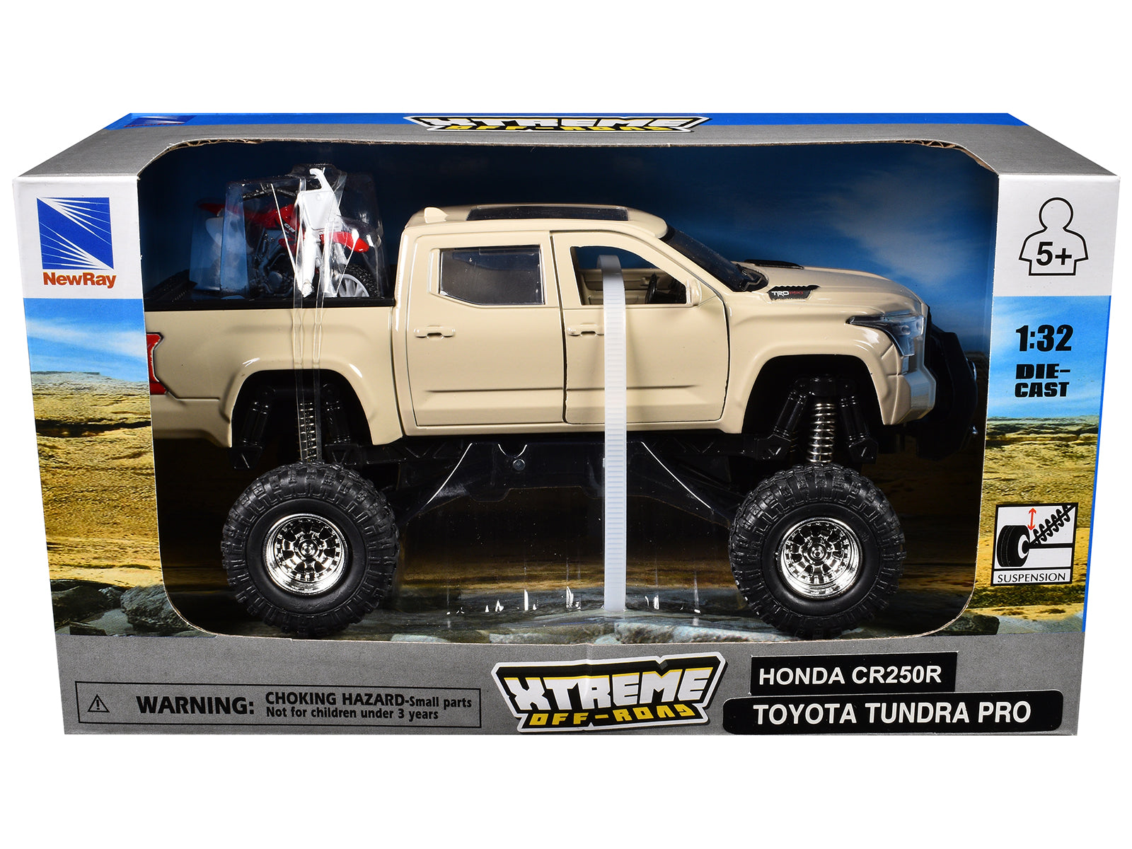 Toyota Tundra Pro Pickup Truck Tan and Honda CR250R Motorcycle Red and White "Xtreme Off-Road" Series 1/32 Diecast Models by New Ray - image 3
