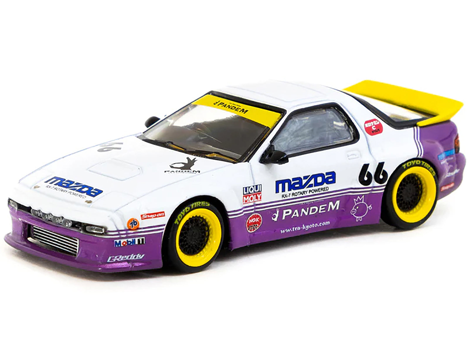 Mazda RX-7 FC3S Pandem RHD (Right Hand Drive) #66 White and Purple with Graphics "Hobby64" Series 1/64 Diecast Model Car by Tarmac Works - image 2