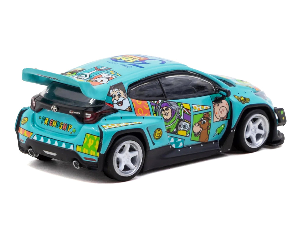 Toyota Pandem GR Yaris RHD (Right Hand Drive) "Toy Story 30th Anniversary" Blue with Graphics with Tarmac Cards "Hobby64" Series 1/64 Diecast Model by Tarmac Works